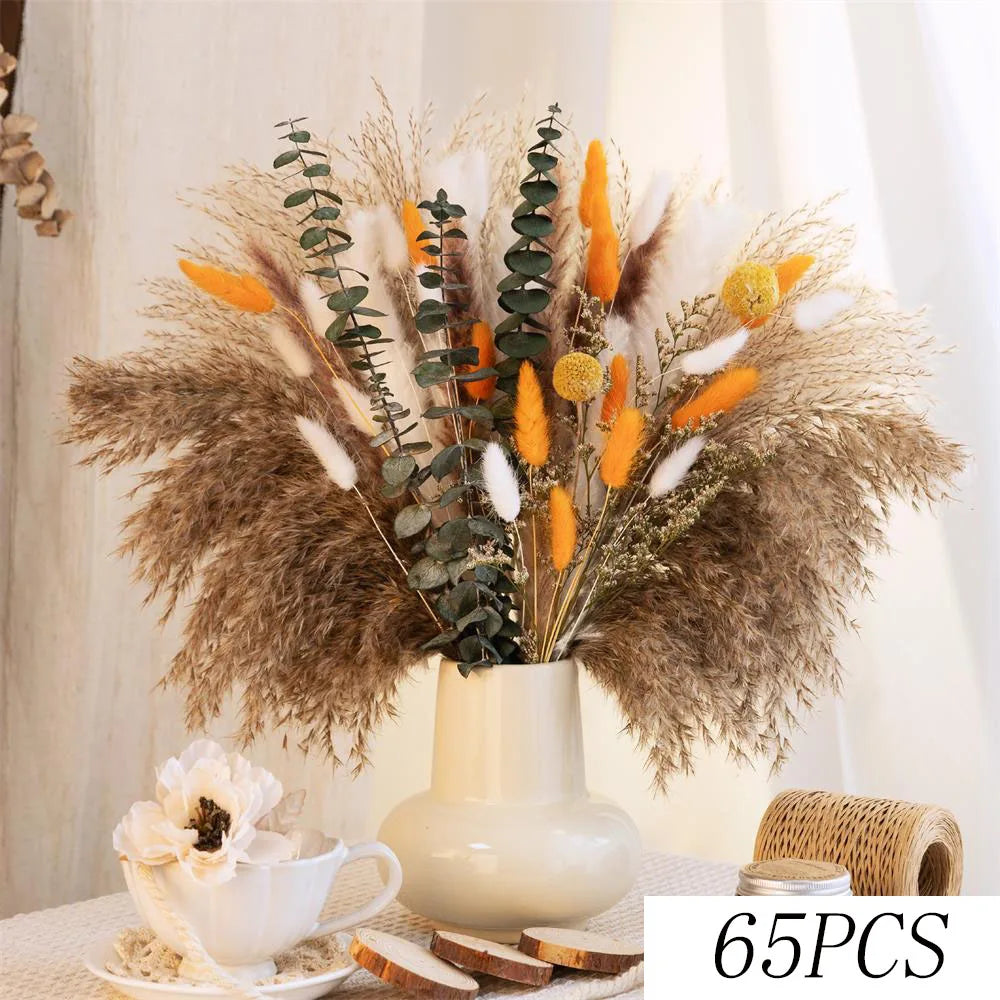 Decorative dried floral arrangement styled for modern home decor.