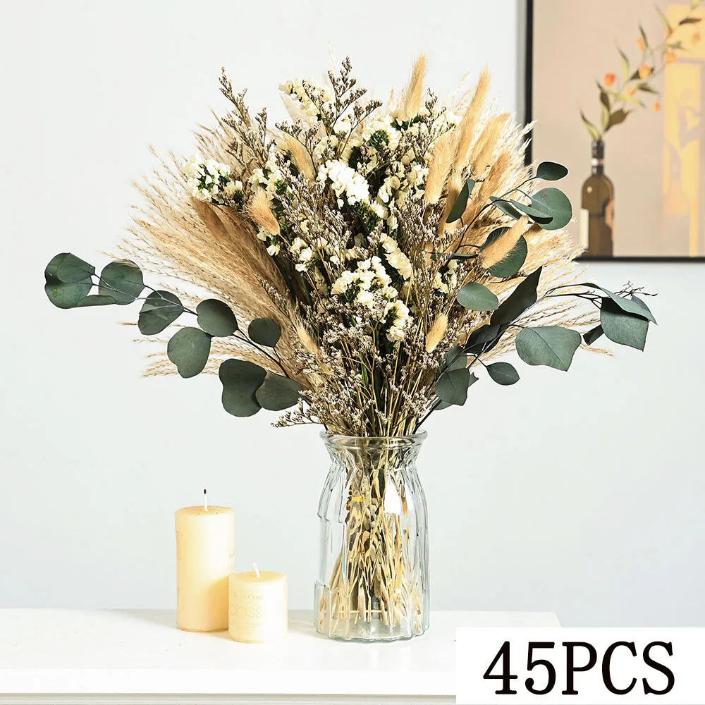 Decorative dried floral arrangement styled for modern home decor.